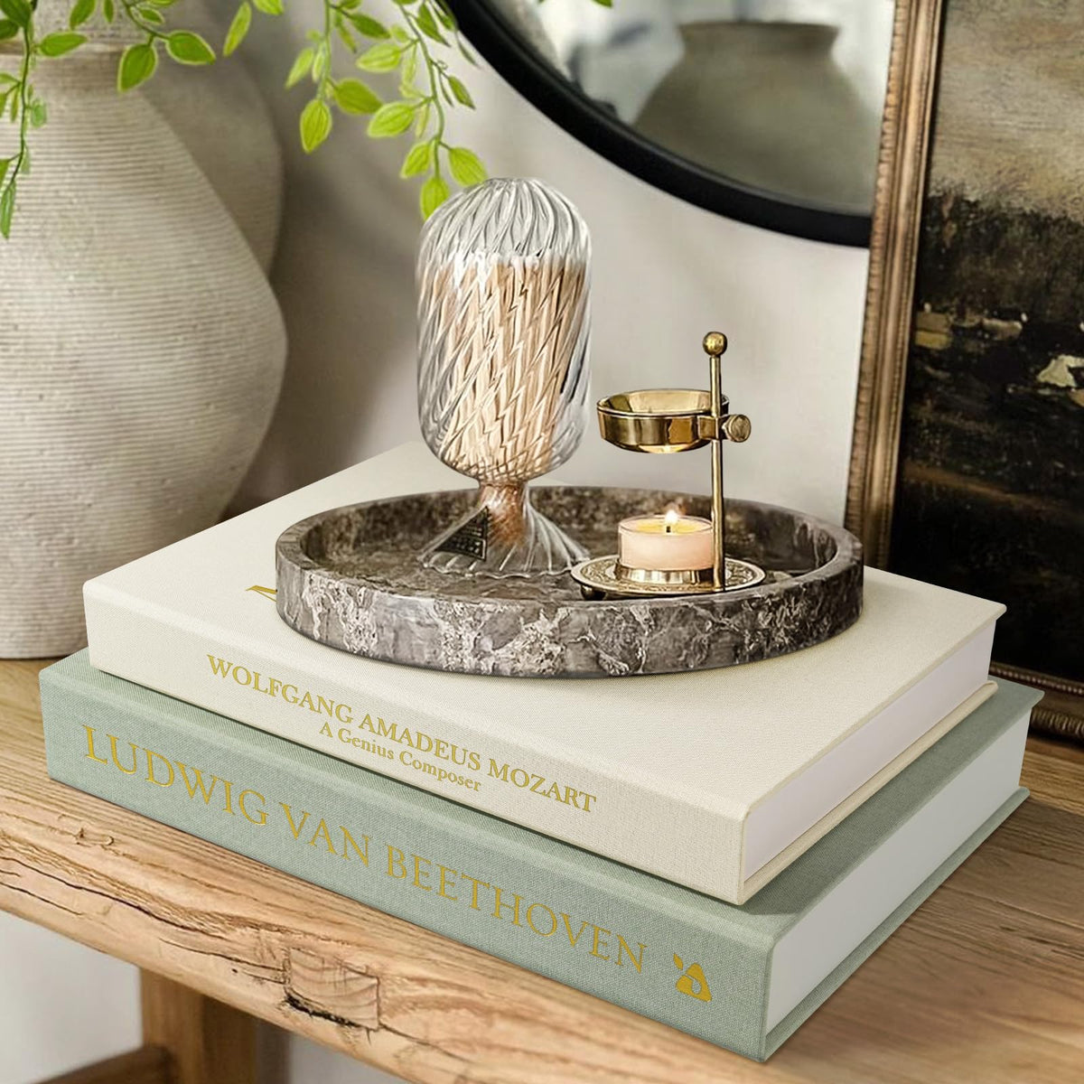 1DOT2 Decorative Books Set of 3, Black-Gray-Beige Luxury Coffee Table Books