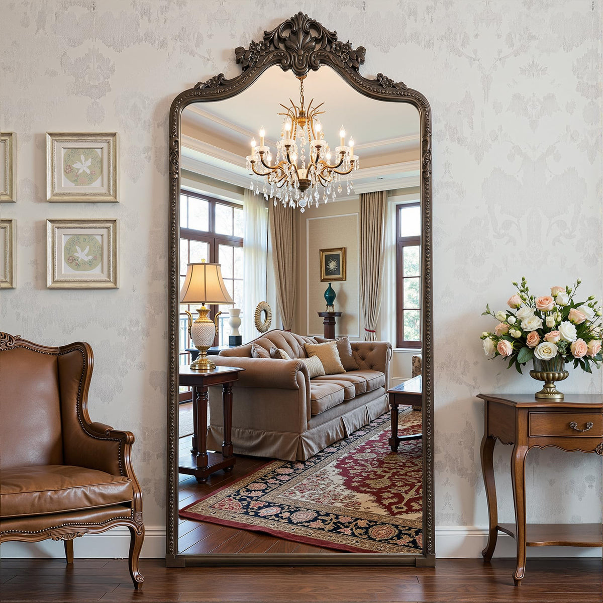 Antok 70"x28" Retro Full Length Mirror, Ornate Carved Floor Body Mirror