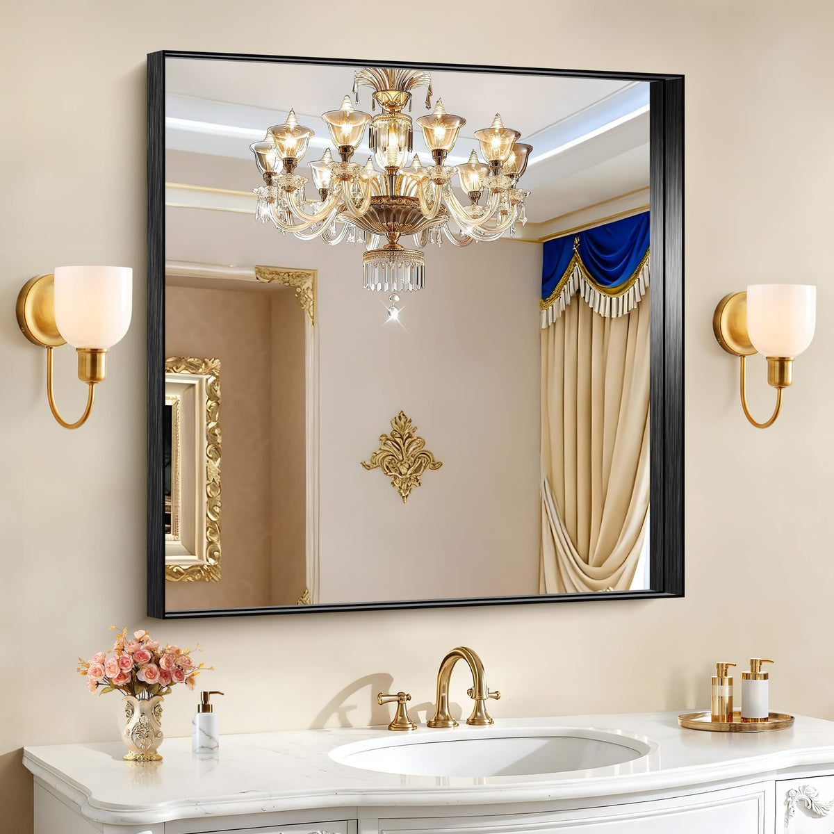 CIRCUMI Arched Wall Mirror, 36"x48" Black Arched Mirror for Bathroom