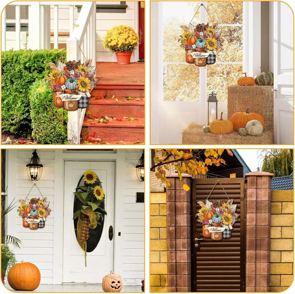 Boao Fall Door Decor Wooden Pumpkin Hanger Welcome Sign for Front Door