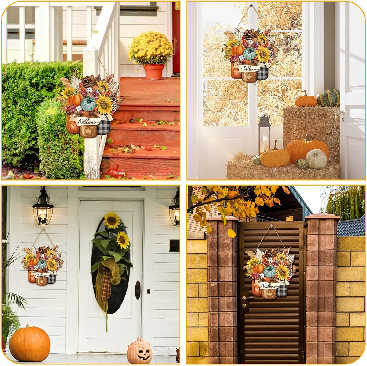 Boao Fall Door Decor Wooden Pumpkin Hanger Welcome Sign for Front Door