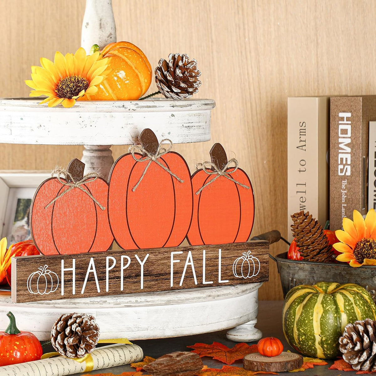 Happy Fall and Halloween Wooden Pumpkin Sign Office Home Decor