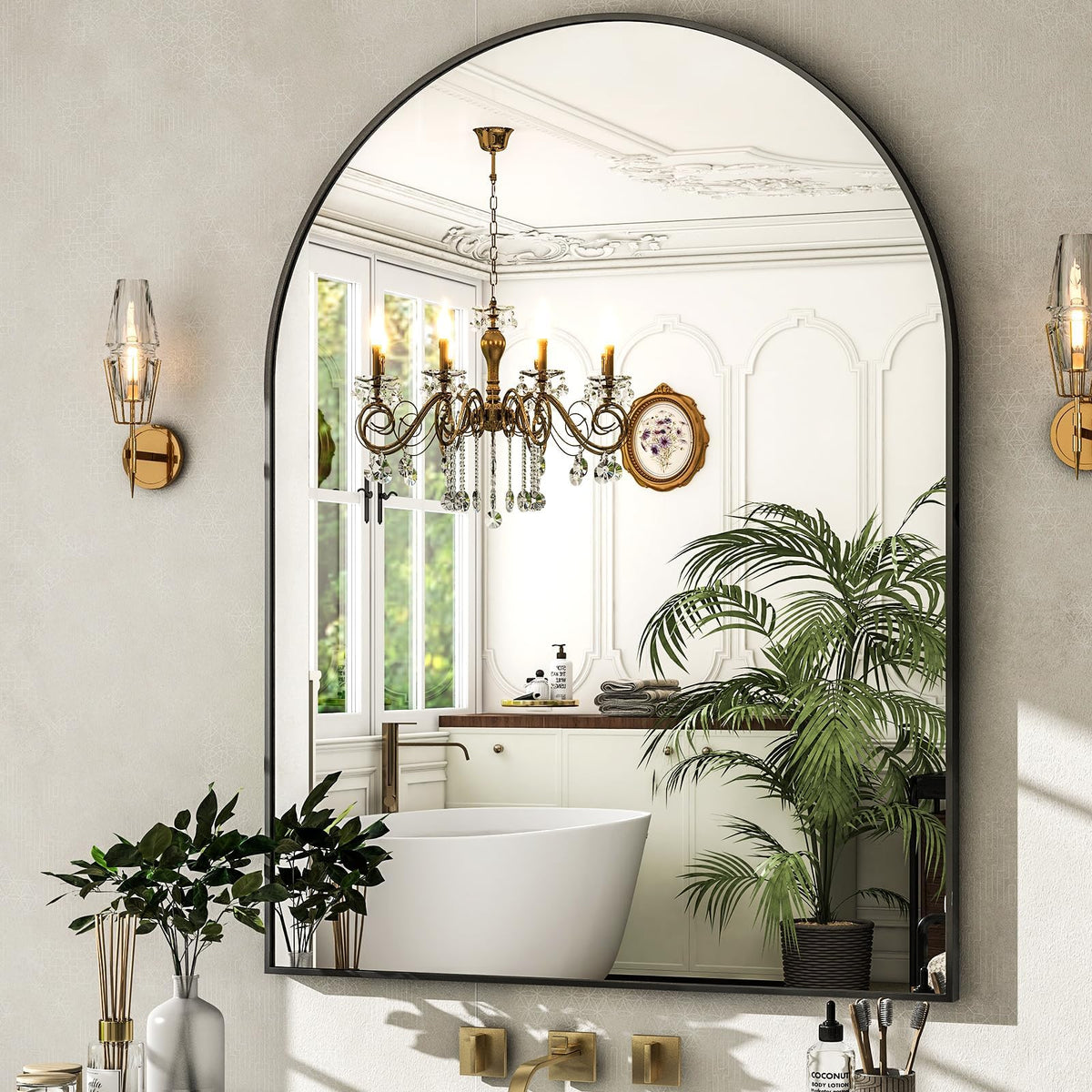 HARRITPURE 20"x30" Arched Bathroom Mirror Wall Mounted Black Arch Mirror