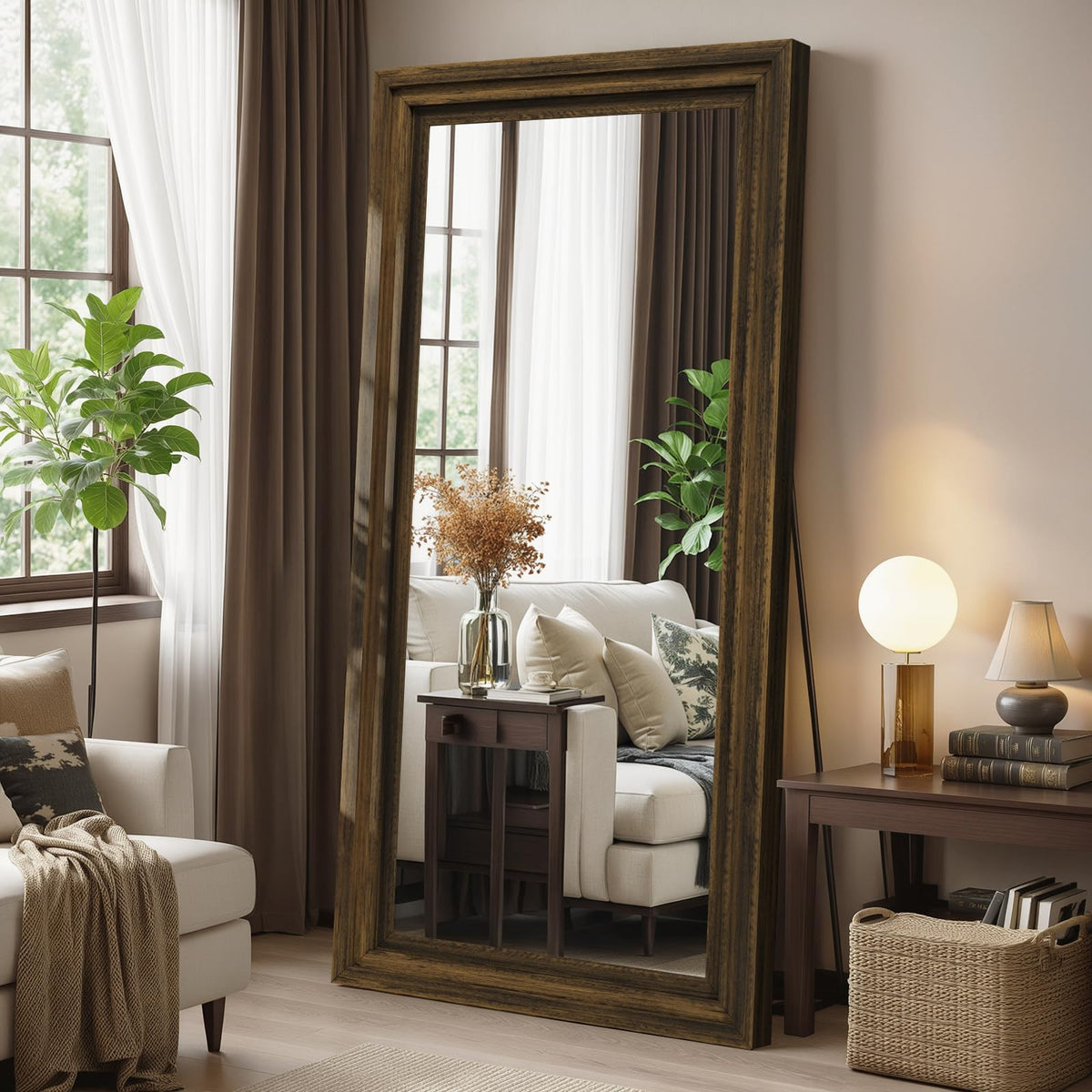 Wood Full Length Mirror 71"x30", Large Solid Wood Frame Floor Mirror