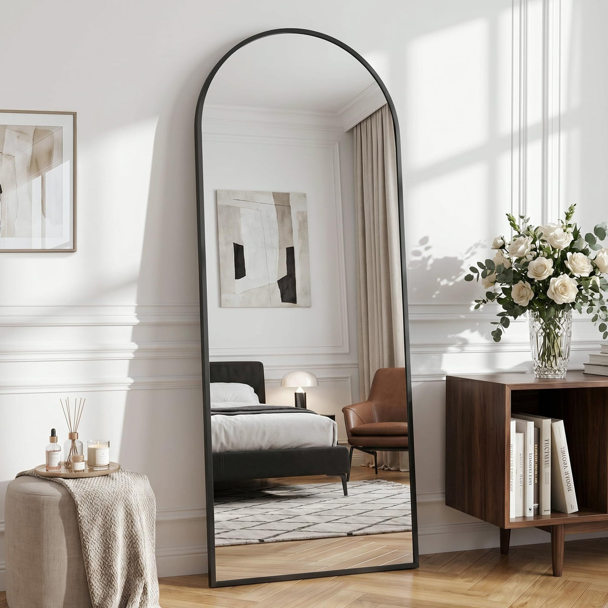 Full Length Mirror, 76"x34" Arched Floor Mirror, Gold