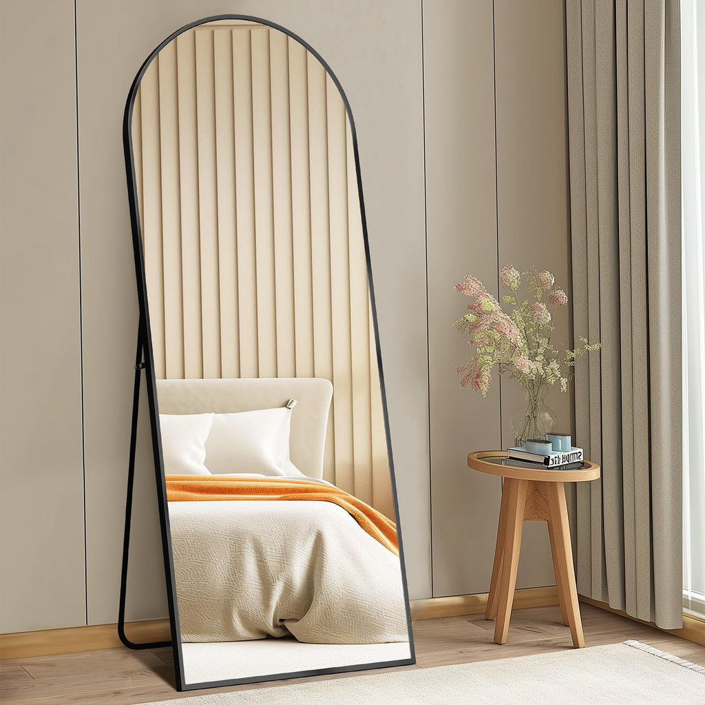 64"x21" Arched Full Length Mirror, Full Body Mirror with Leaning or Standing, Floor Standing Aluminum Frame for Bedroom, Livingroom, Cloakroom, Gold
