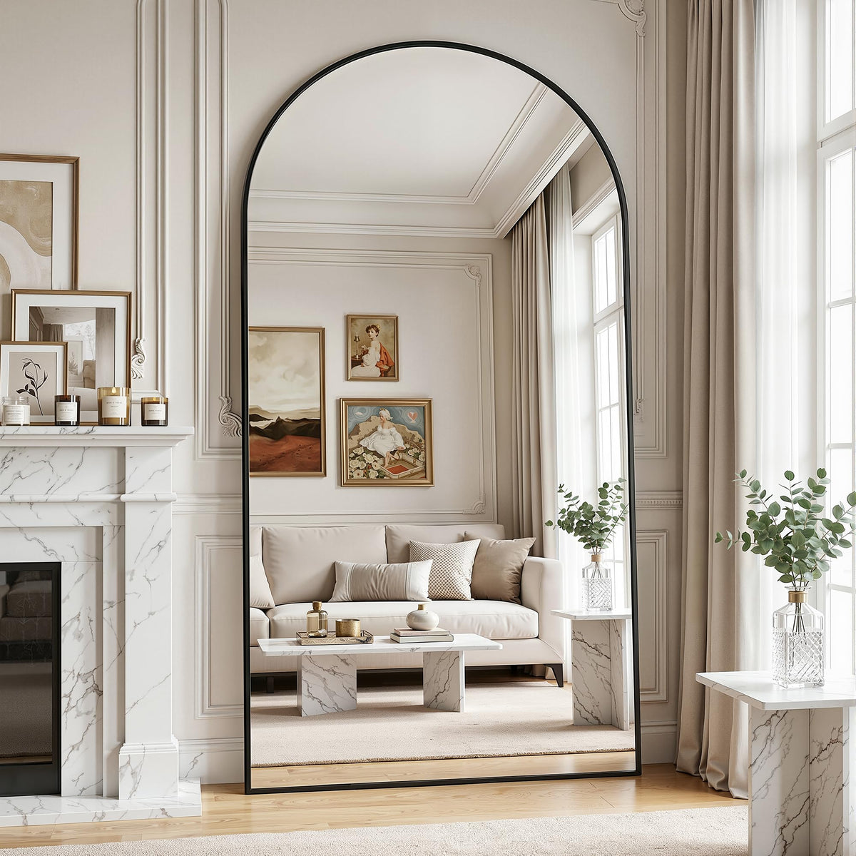 Full Length Mirror, 76"x34" Arched Floor Mirror, Gold