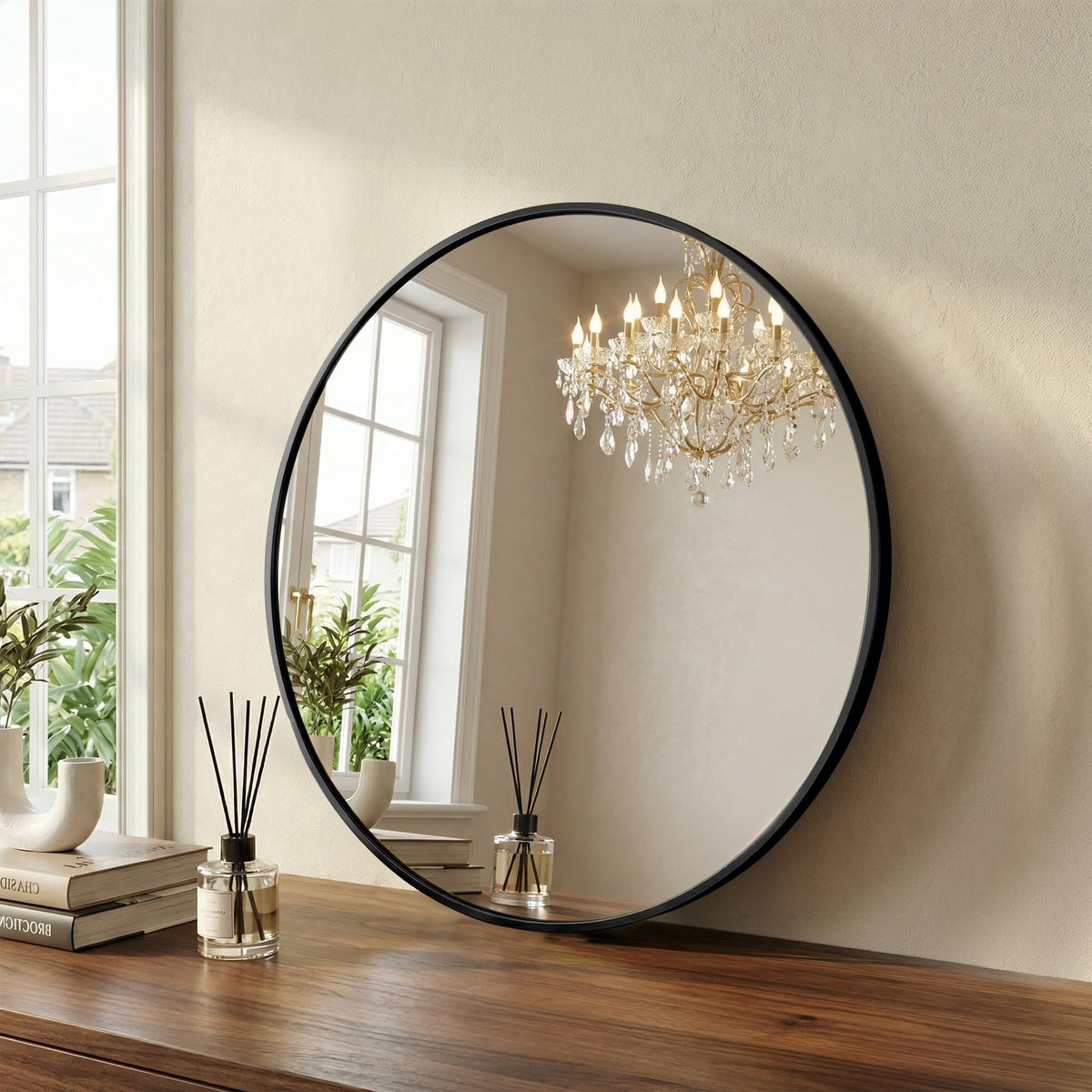 20 Inch Black Round Bathroom Wall Mirror, Round Mirrors for Wall Decor, Circle Mirror for with HD Shatter-Proof Glass for Entryway, Living Room, Bedroom, Dressing Room, Home Decor