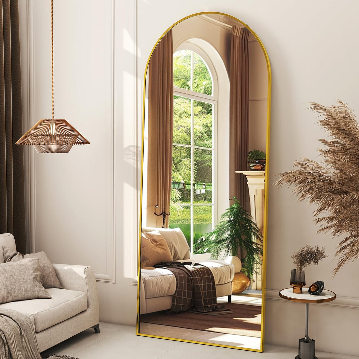 XRAMFY 24x68 Black Arched Full Length Mirror Floor Mirror with Metal Frame