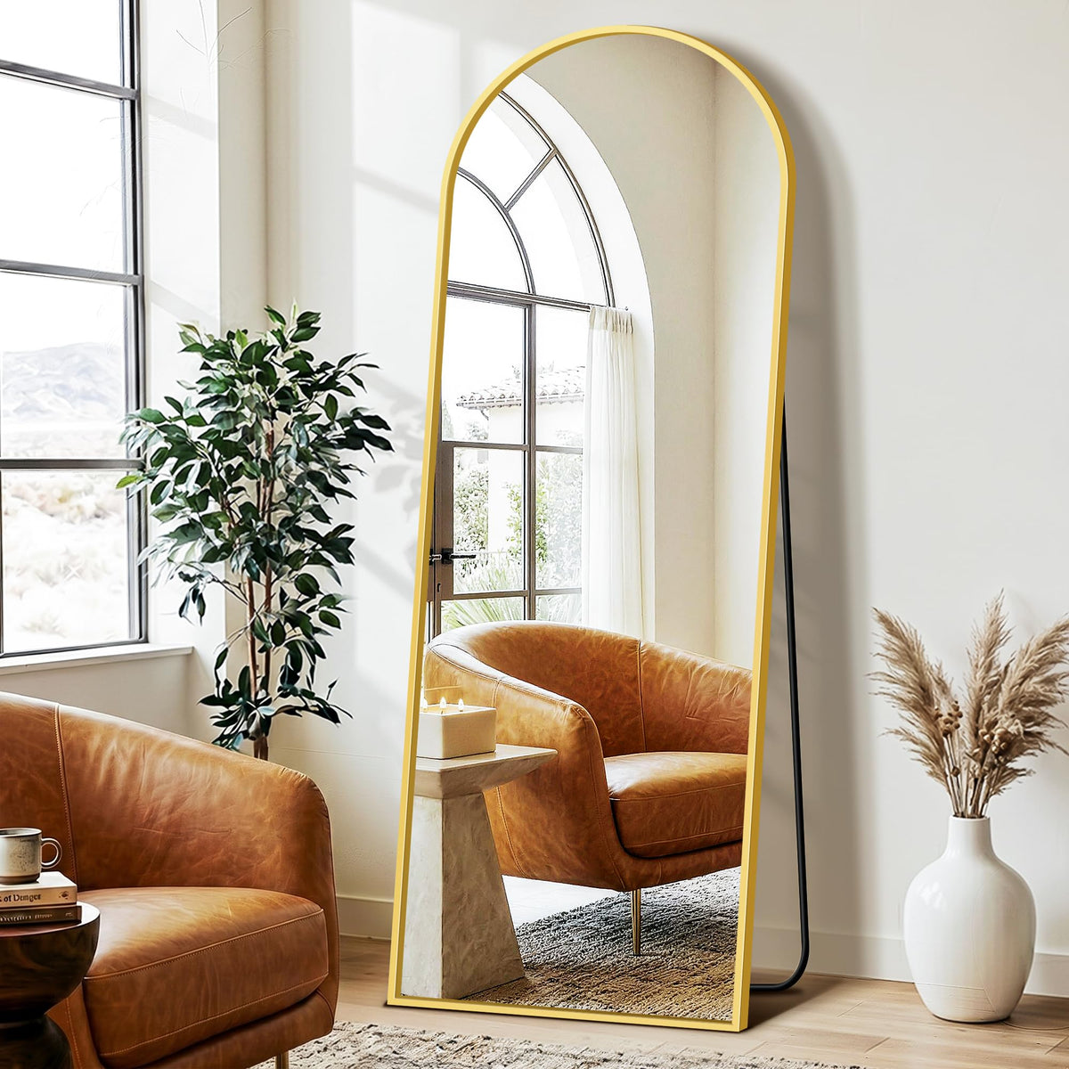 Arched Full Length Mirror with Stand, 56"x15" Full Body Floor Mirror, Black