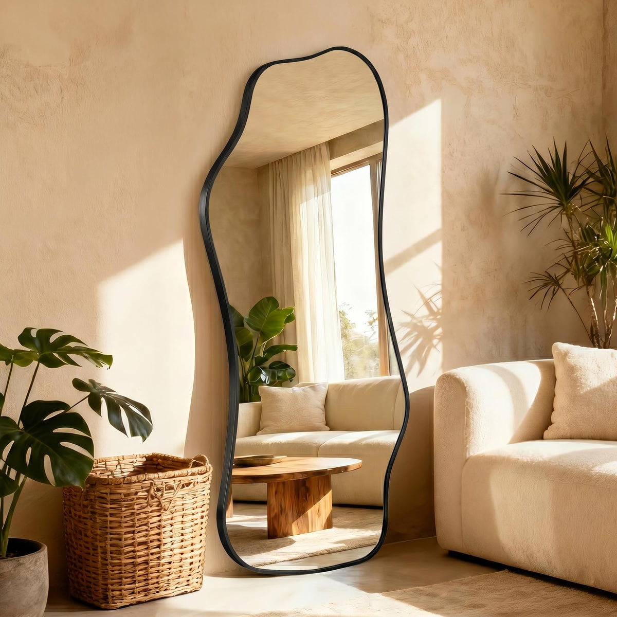 Dorlicecass Irregular Full Length with Stand-Standing Leaning Hanging 62.2"x22.8" Gold Asymmetrical Aluminum Frame Decorative Full Body Mirror for Living Room,Bedroom,Cloakroom,Entryway