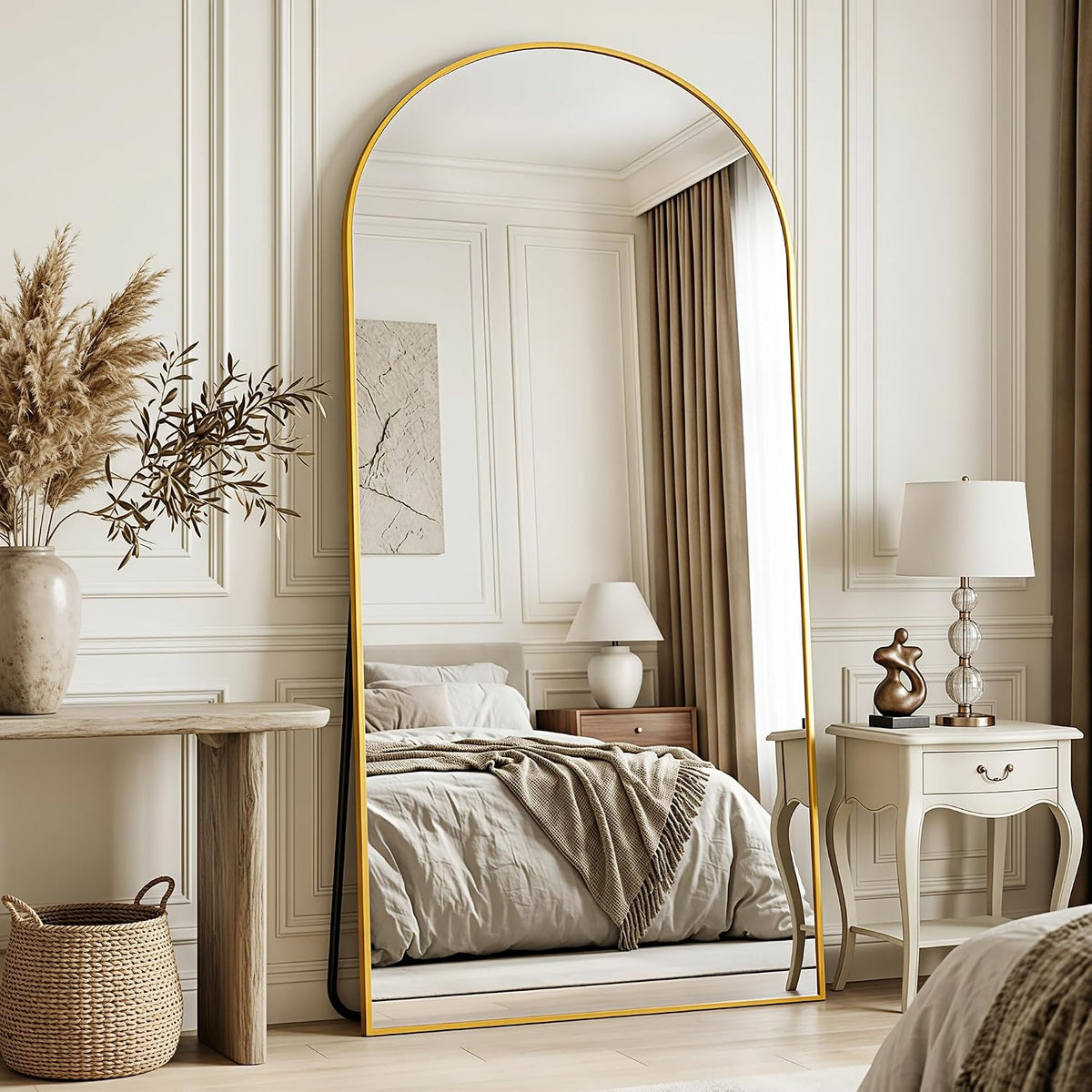 Full Length Mirror, 76"x34" Arched Floor Mirror, Gold
