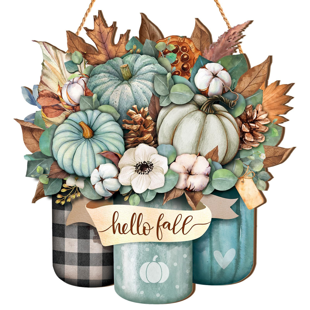 Boao Fall Door Decor Wooden Pumpkin Hanger Welcome Sign for Front Door