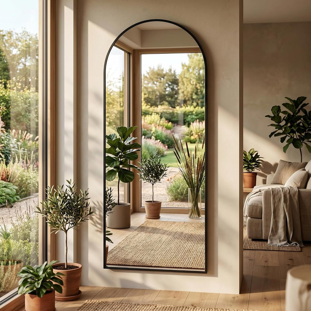 58"x18" Floor Mirror Full Length, Arched Full Length Mirror with Stand, Full Body Mirrors for Bedroom Living Room or Cloakroom Black