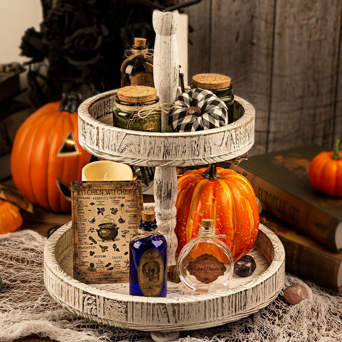 Halloween Decoration Potion Bottles – 4 Glass Jars 10 Labels Witch