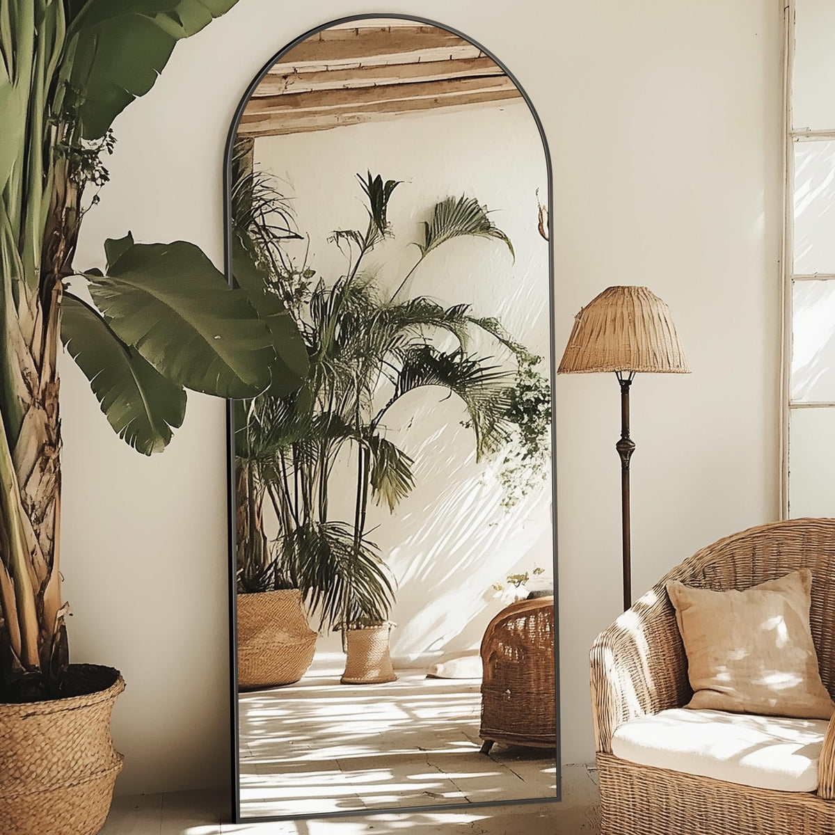 76"x34" Arched Full Length Mirror, Large Floor Mirror, Black