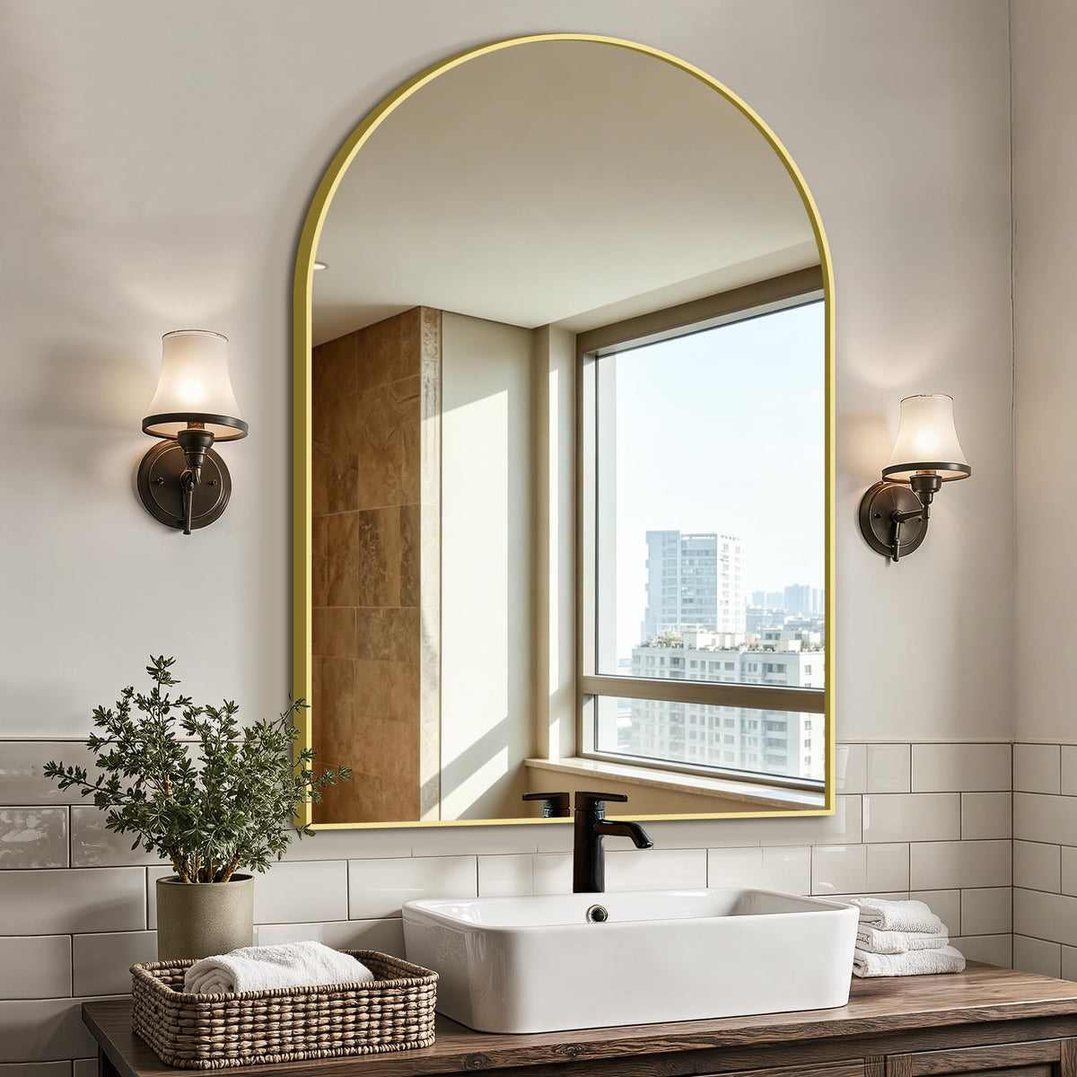 Arched Bathroom Vanity Mirror for Over Sink, 2 Pack 30”x20”, Black