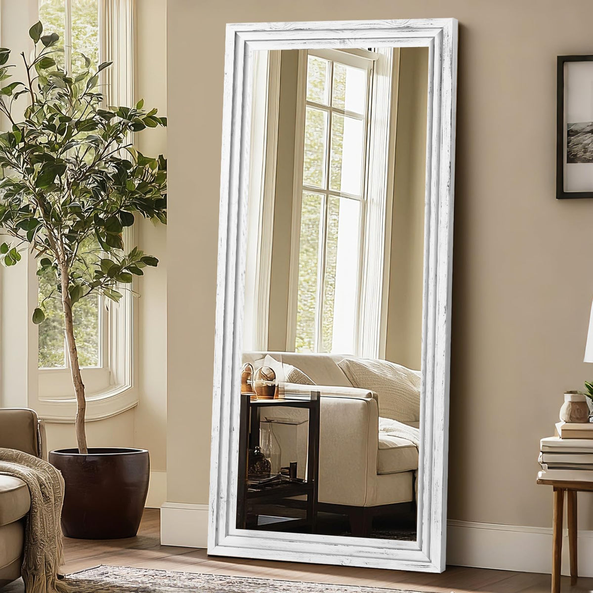 Full Length Mirror, 65 x 24 Inch Solid Wood Floor Mirror, Wood