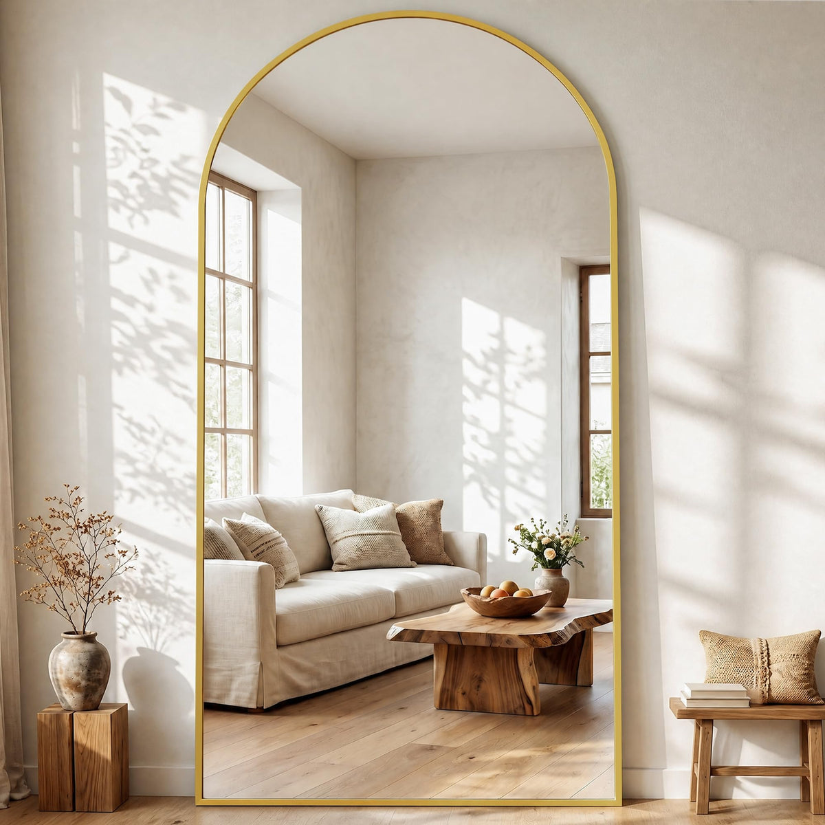 76"x34" Arched Full Length Mirror, Large Floor Mirror, Black