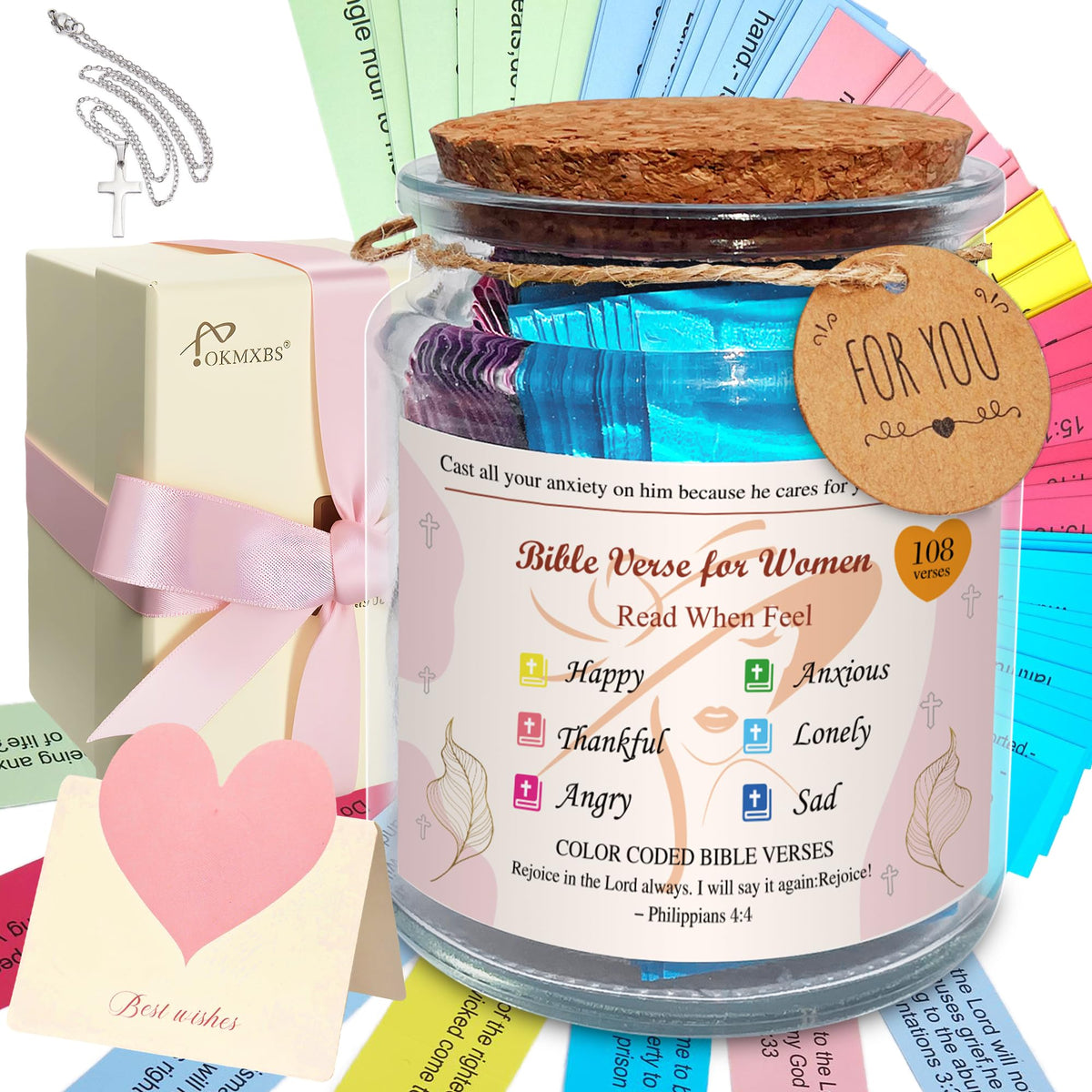 Bible Verse Jar,Read Me When Bible Verses Jar for Emotions and Feelings,Mothers Day Gifts,Christian Gift For Women and Men,Mothers Day Gift Bulk,Birthday Gifts for Women
