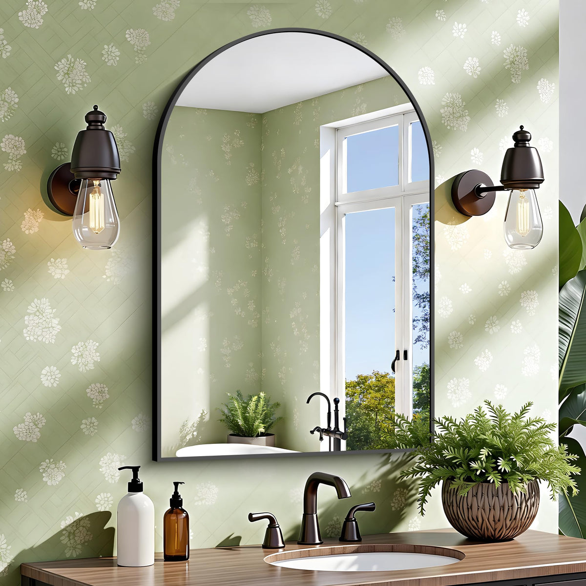 CIRCUMI Arched Wall Mirror, 36"x48" Black Arched Mirror for Bathroom