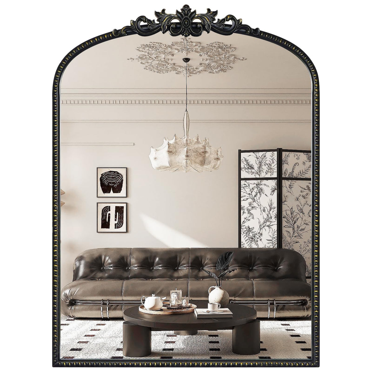 WallBeyond Gold Vintage Mirror for Vanity 32x24 Inch, Gold Antique Mirror with Ornate Frame, Arched Vintage Wall for Bathroom, Living Room, Fireplace, Entryway