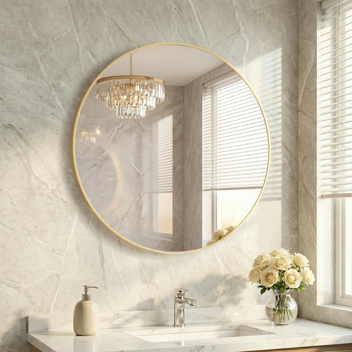 20 Inch Black Round Bathroom Wall Mirror, Round Mirrors for Wall Decor, Circle Mirror for with HD Shatter-Proof Glass for Entryway, Living Room, Bedroom, Dressing Room, Home Decor