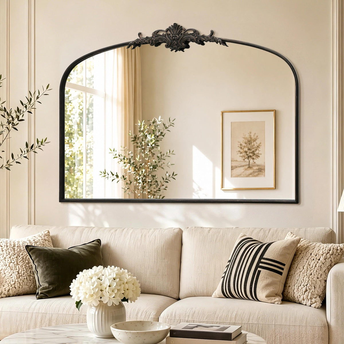 Besdomus Vintage Arched Gold Mirror: 40"x29" Large Brass Antique Decorative