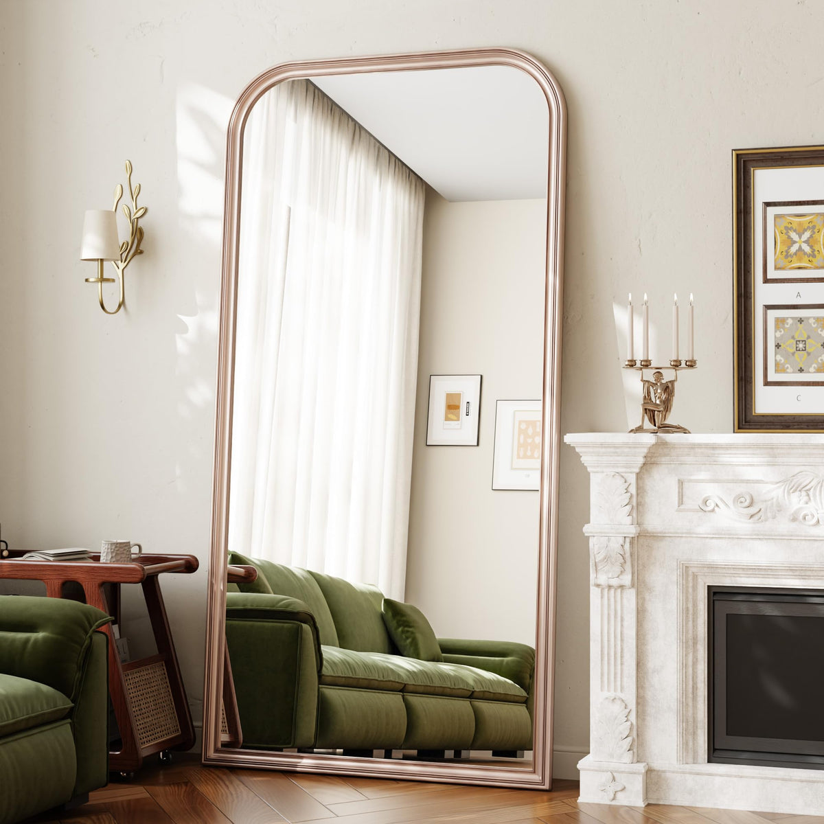 28"×69" Rounded Top Large Full Length Mirror, Arched Vintage Floor Stangding Body Mirror - PU Frame, Wall Mounted Hanging Leaning Antique Decor for Dressing Room, Entryway, Bedroom, Gold