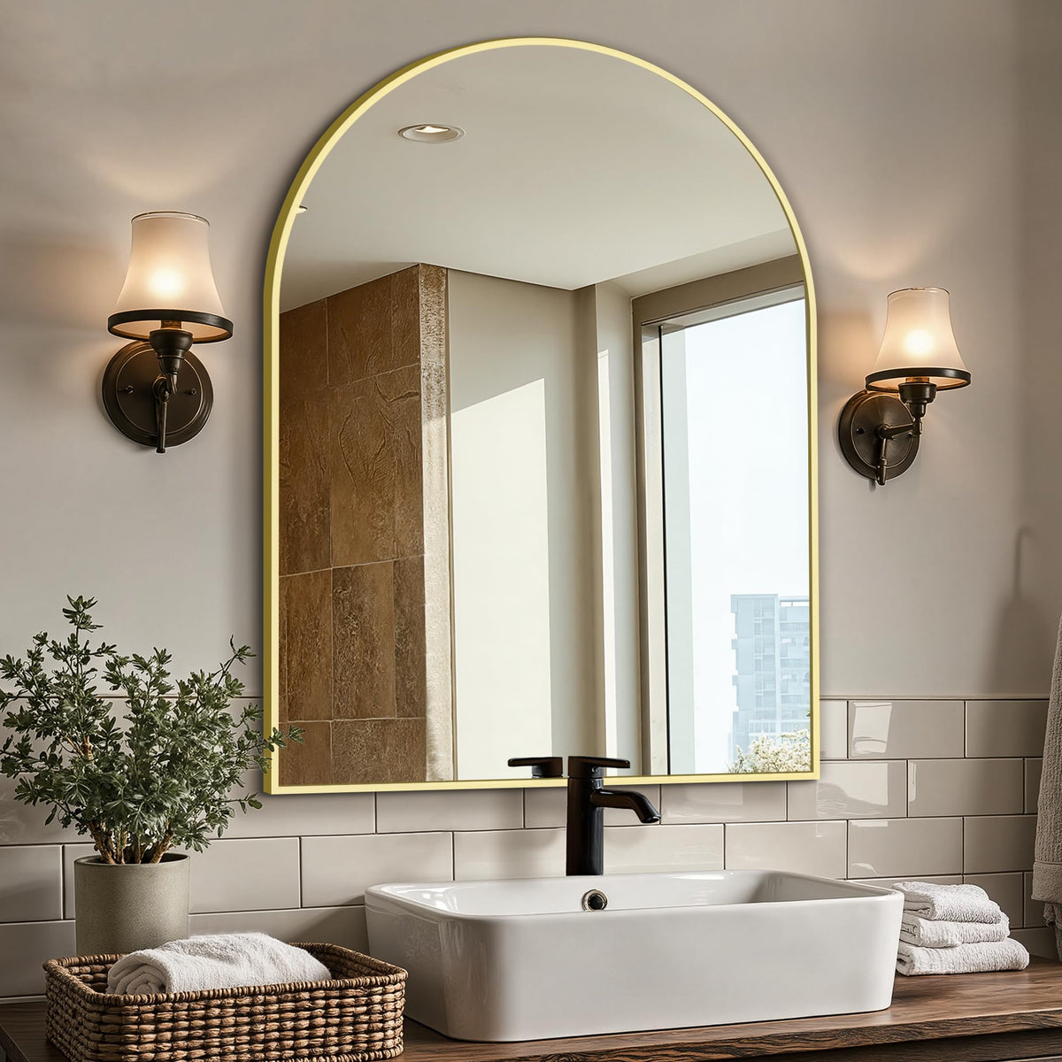 Arched Bathroom Vanity Mirror for Over Sink, 2 Pack 30”x20”, Black