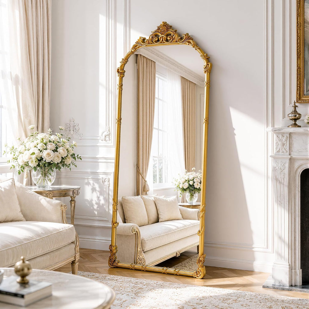 69"x28" Antique Gold Arched Vintage Floor Mirror with PU Frame