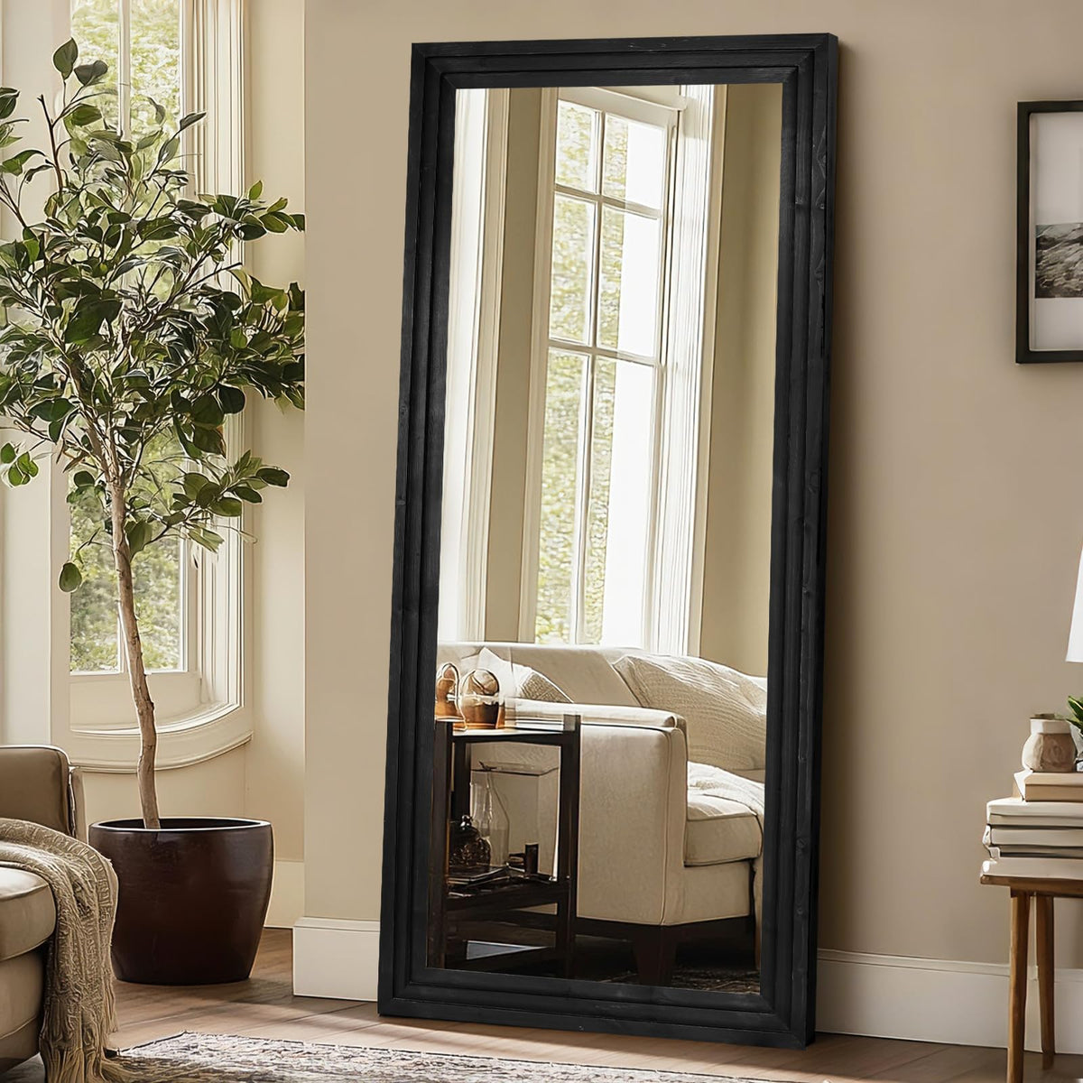 Full Length Mirror, 65 x 24 Inch Solid Wood Floor Mirror, Wood