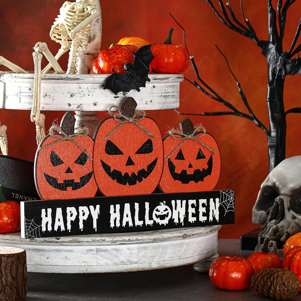 Happy Fall and Halloween Wooden Pumpkin Sign Office Home Decor