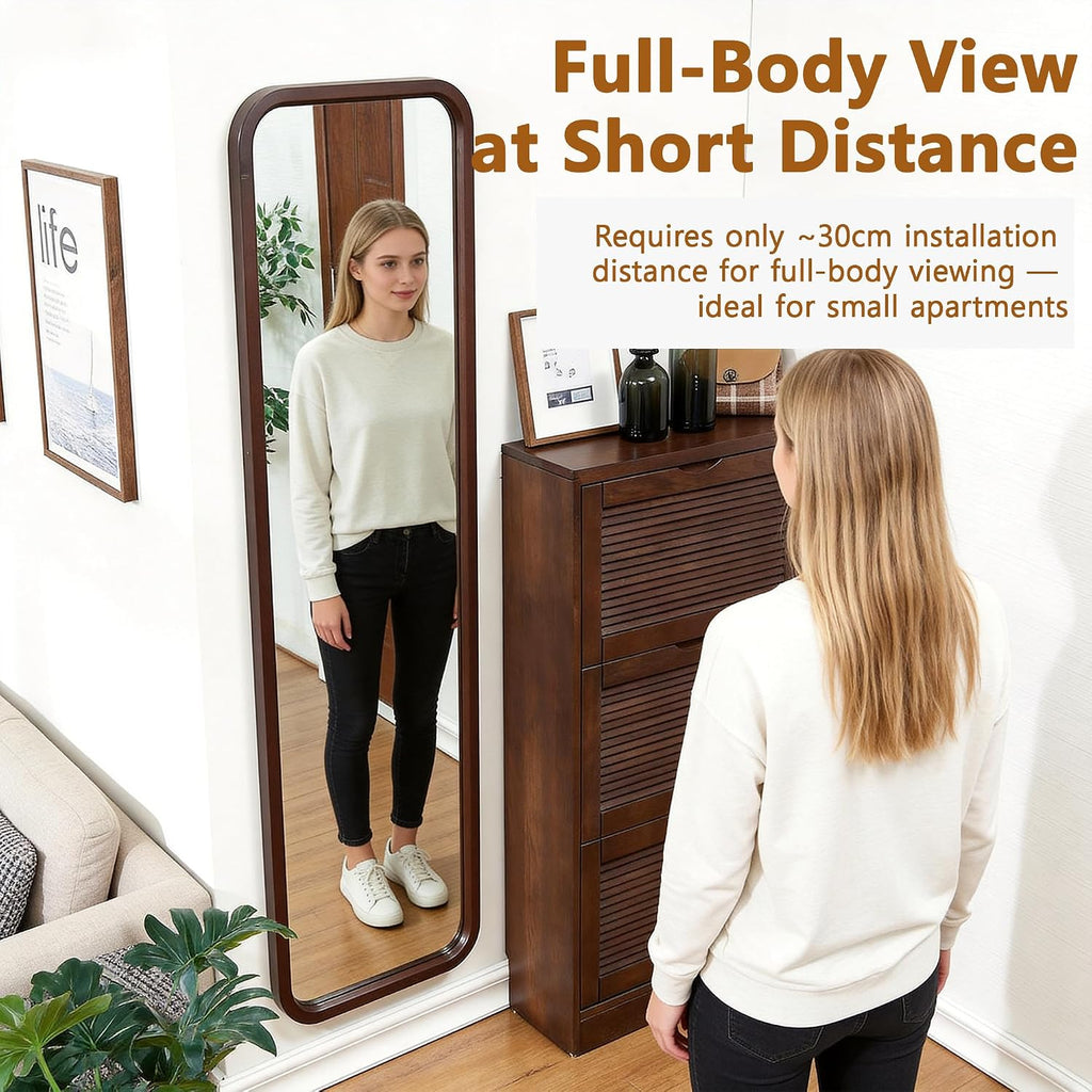 KEIKI Freestanding Floor Mirror with Stand, 2-in-1 Wall Mounted Dressing Mirror, Full Length Body Mirror for Bedroom Living Room, Walnut