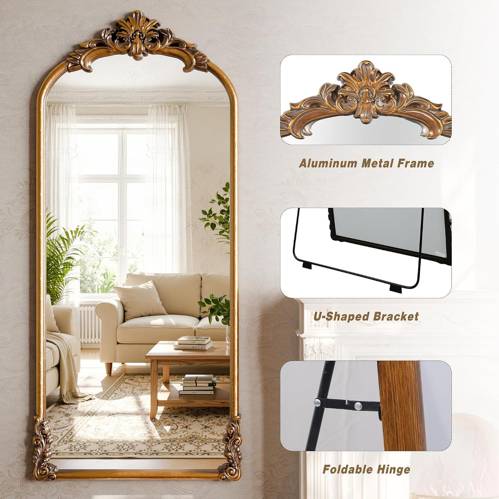 71"x32" Bronze Vintage Arched Full Length Mirror with Carved