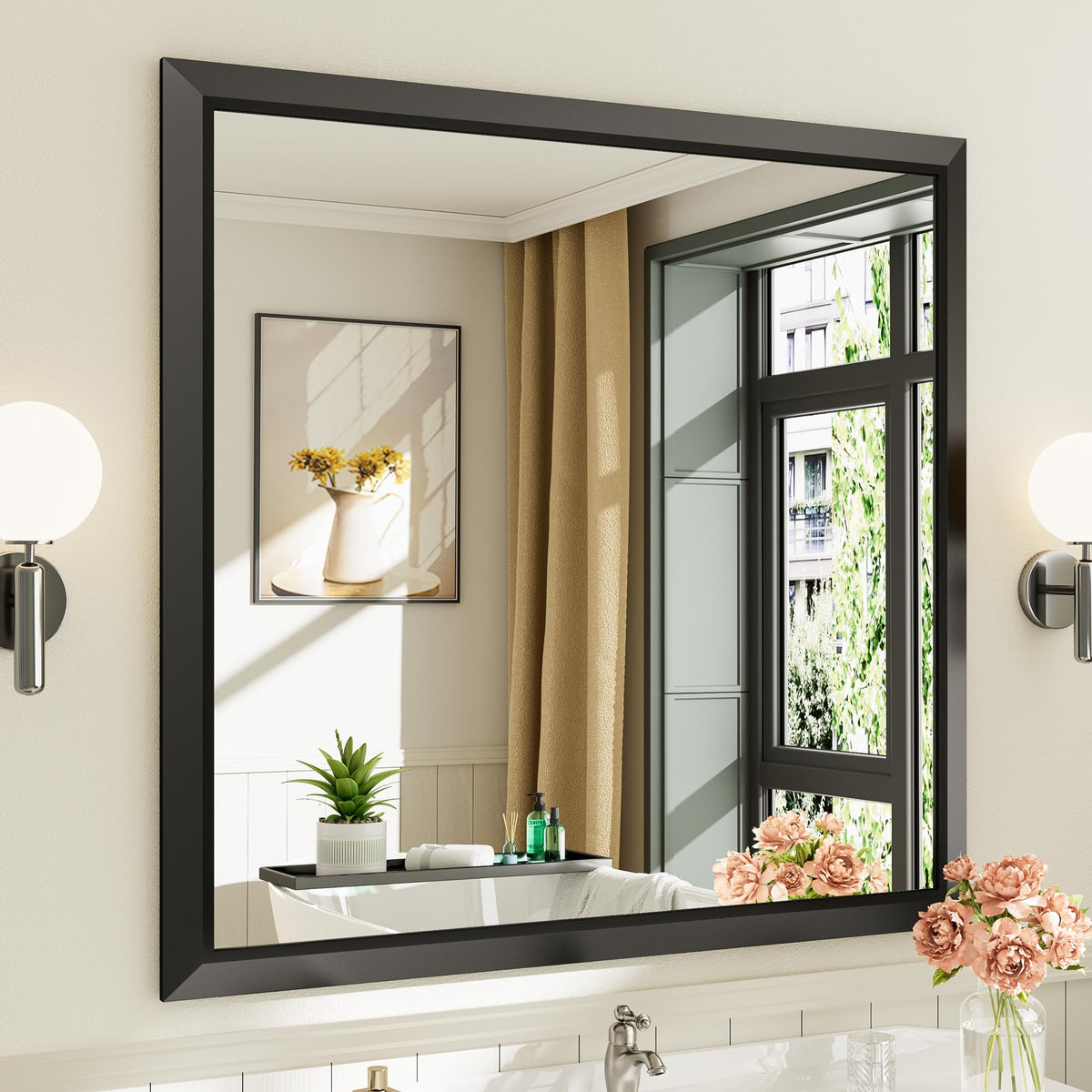 Briivue Black Metal Framed Bathroom Wall Mirror, 40x30 Inch