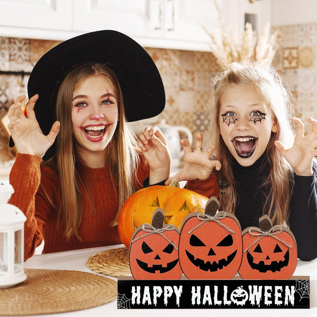 Happy Fall and Halloween Wooden Pumpkin Sign Office Home Decor