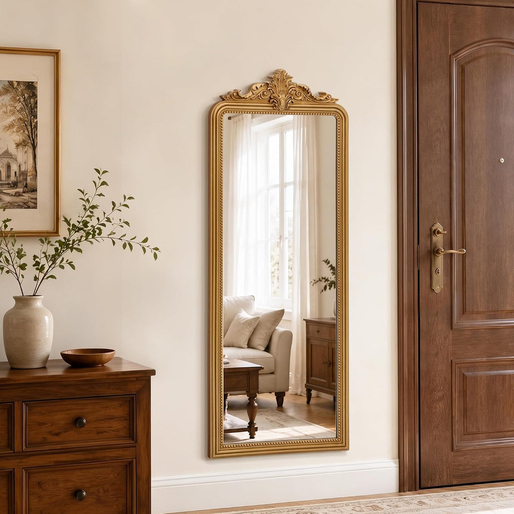 Besdomus Vintage Full Length Mirror: 21"x55" Gold Standing Arched Mirrors