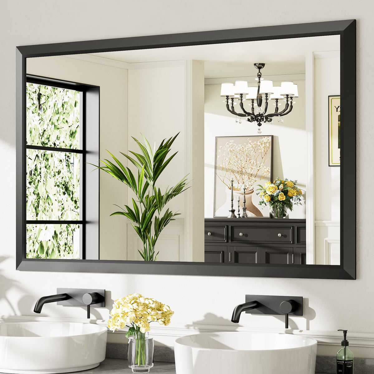 Briivue Black Metal Framed Bathroom Wall Mirror, 40x30 Inch