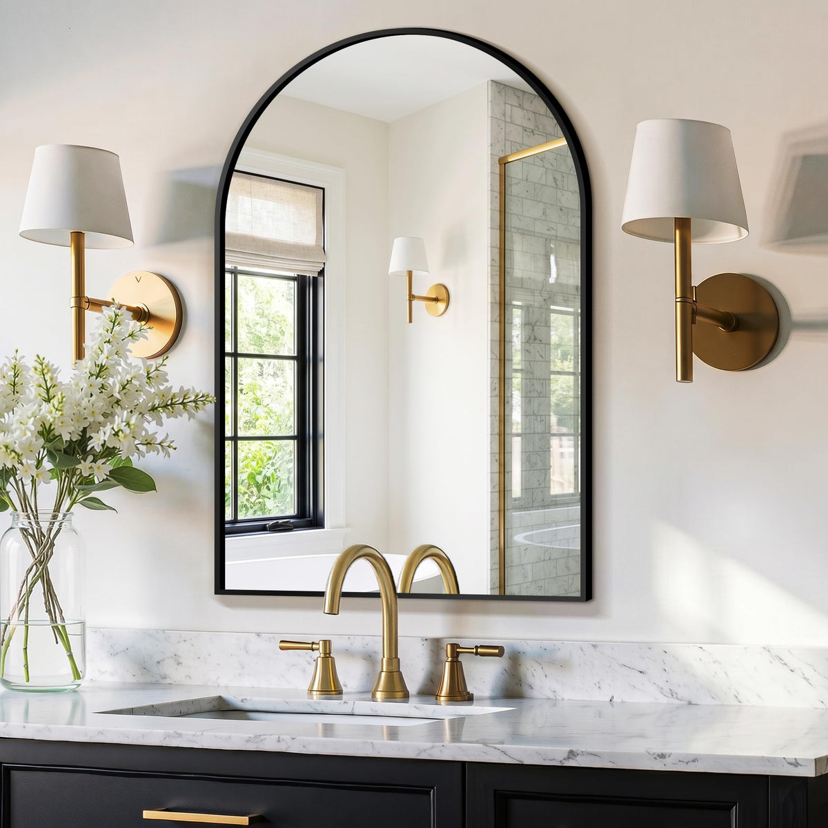 FGU Arched Bathroom Mirror for Over Sink 2 Pack 38"x26" Black Vanity Mirror