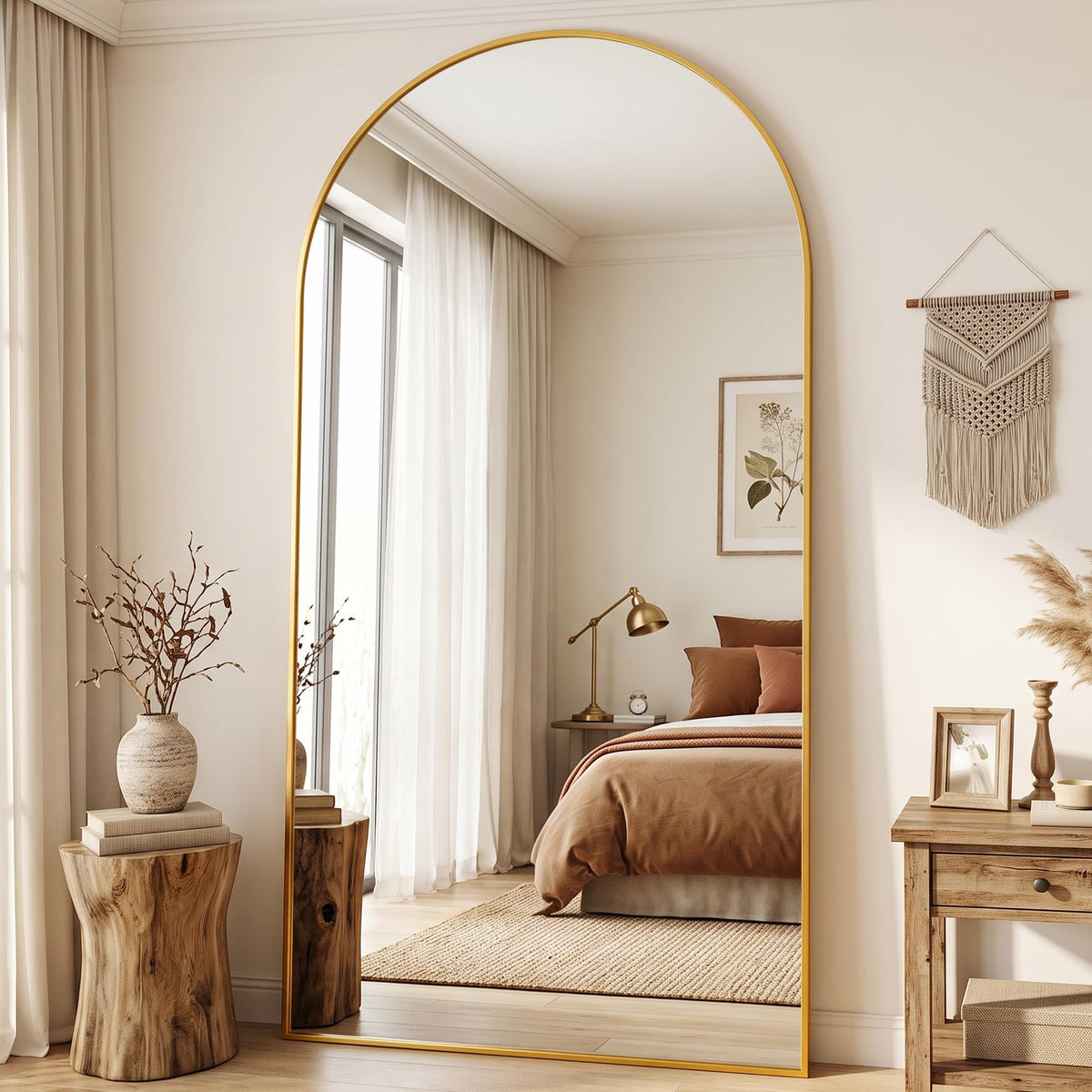 Antok 58" x 20" Arched Full Length Floor Mirror, Aluminum Frame, Black