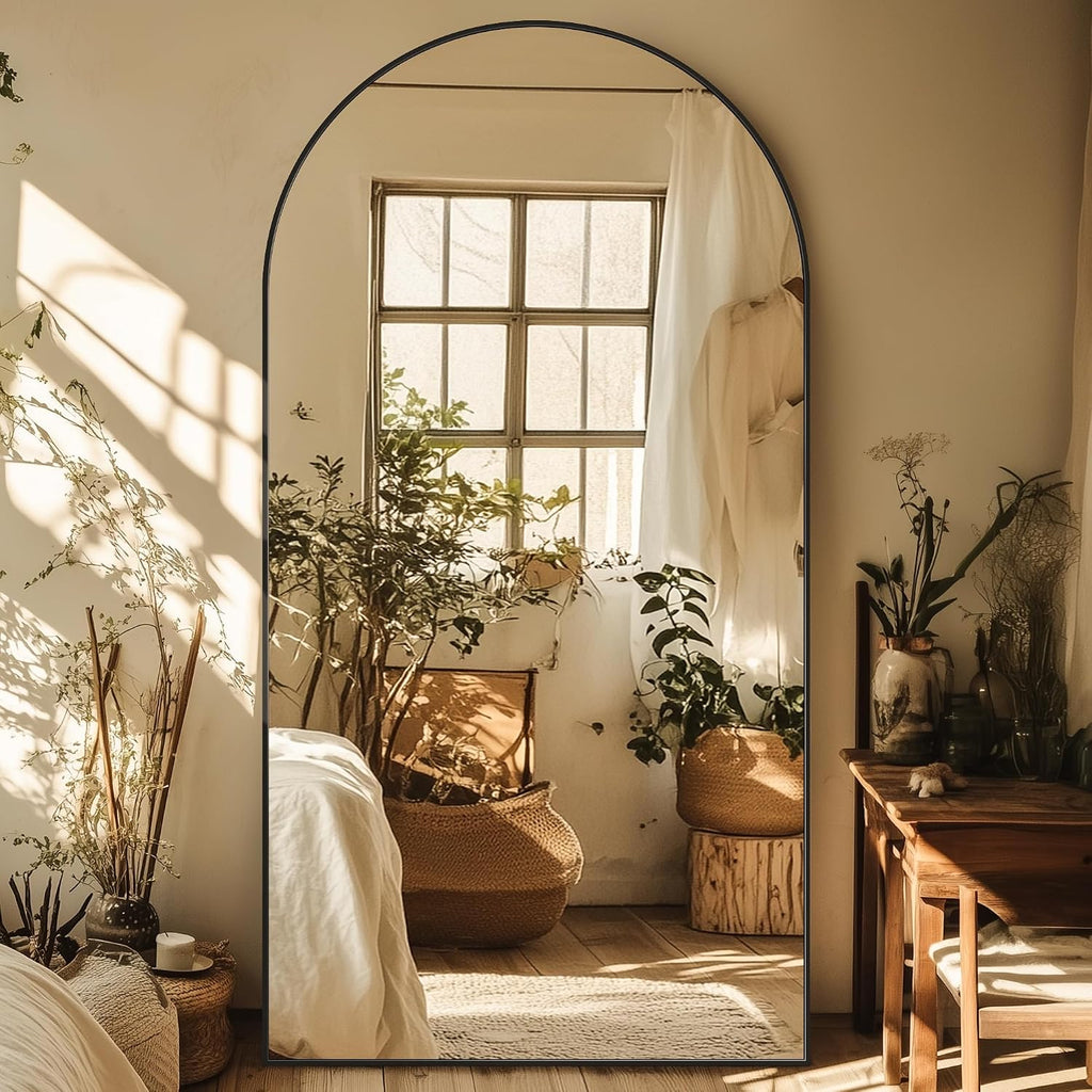 76"x34" Arched Full Length Mirror, Large Floor Mirror, Black