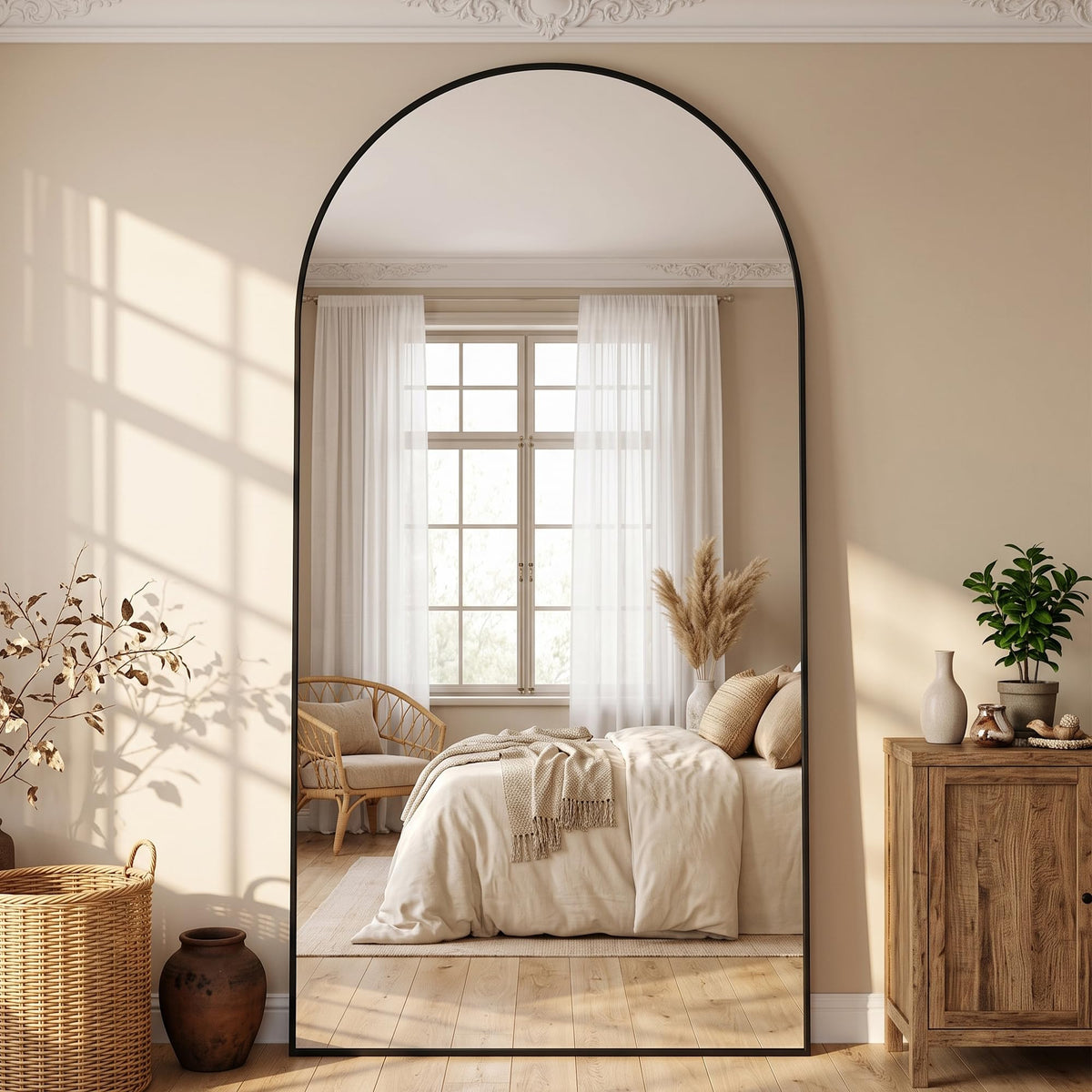 76"x34" Arched Full Length Mirror, Large Floor Mirror, Black