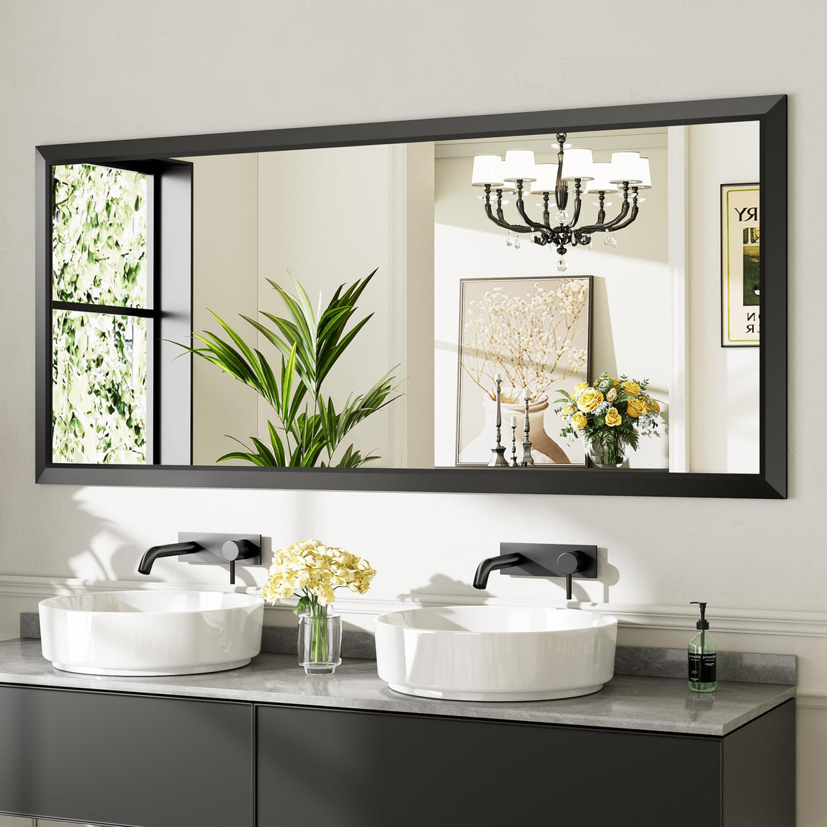 Briivue Black Metal Framed Bathroom Wall Mirror, 40x30 Inch
