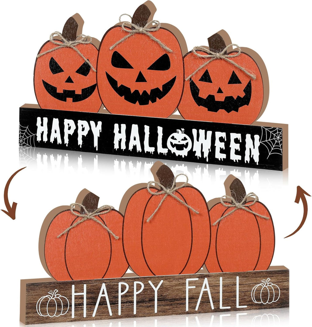 Happy Fall and Halloween Wooden Pumpkin Sign Office Home Decor