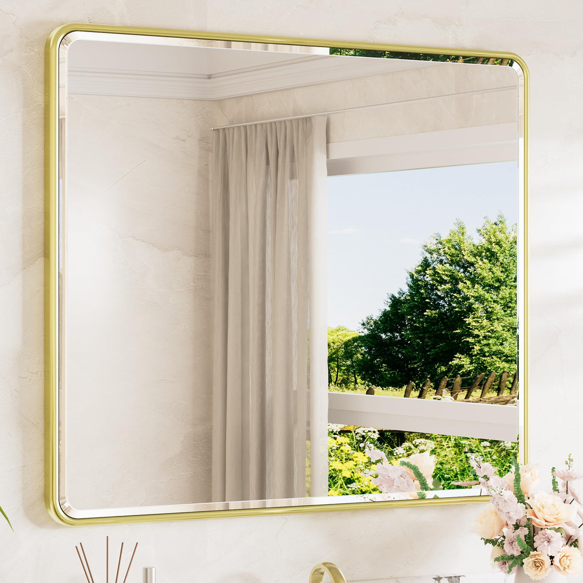 TETOTE Brushed Nickel Mirror 20 x 30 Beveled Edge Tempered Glass, Rounded Corner Rectangle Bathroom Mirror for Over Sink for Modern Bathroom, Living Room, Bedroom, Entryway