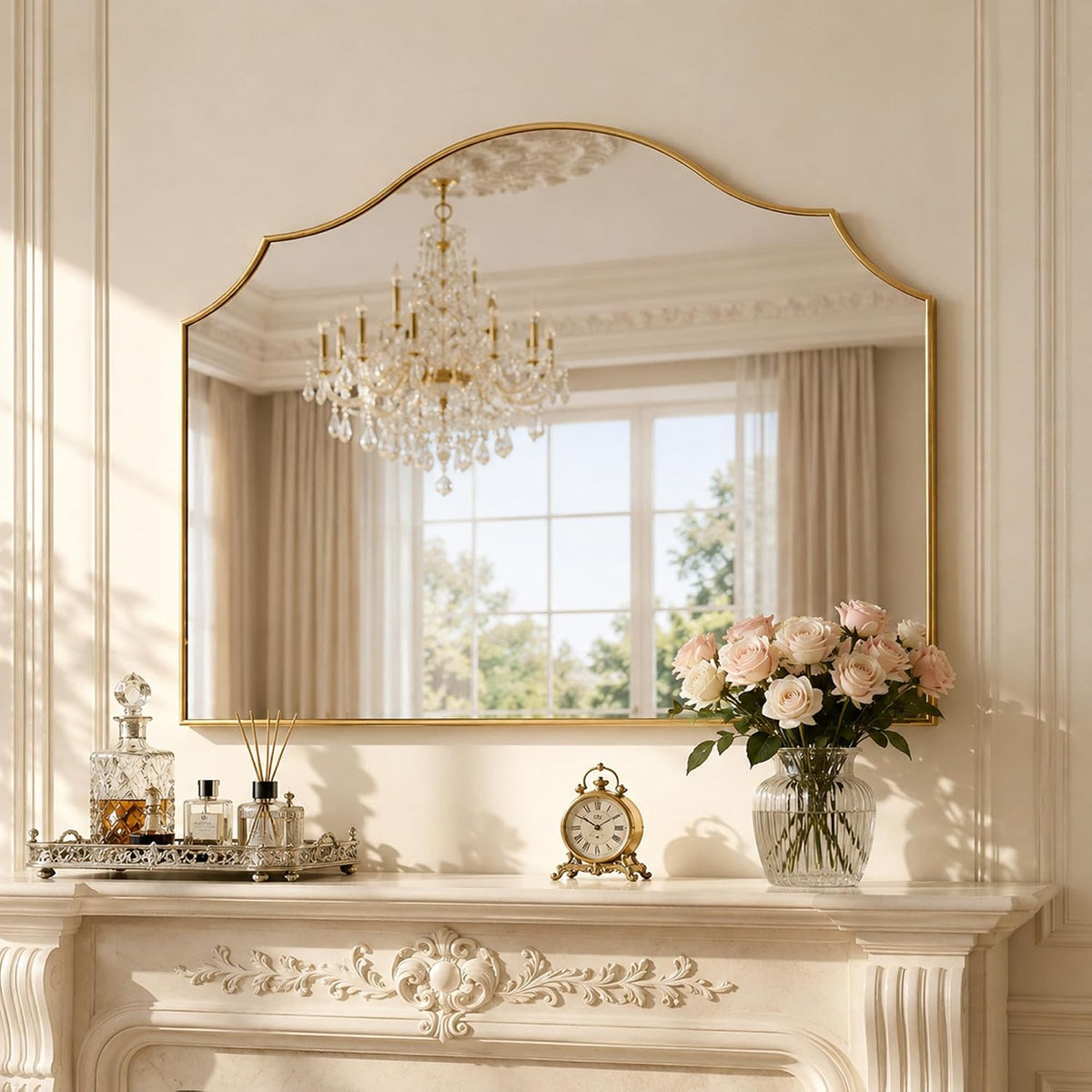 29"x39" Gold Arched Wall Mirror, Decorative Mirror