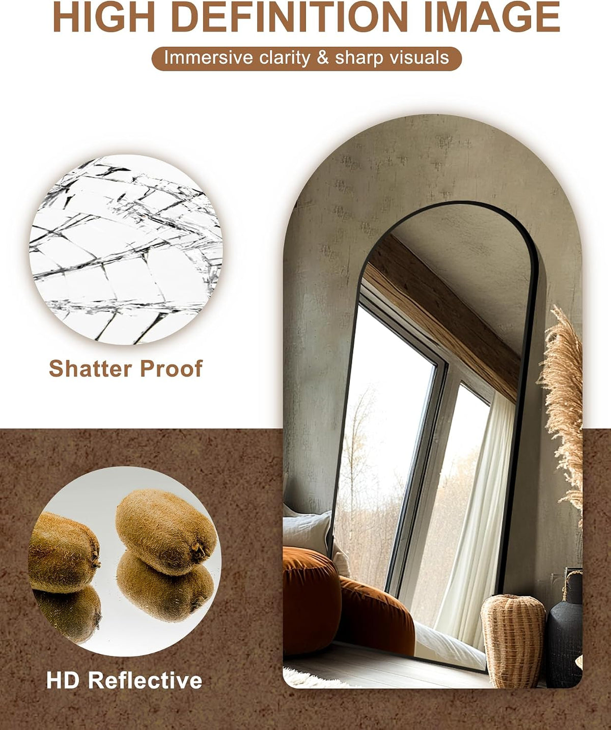 Delma Arched Full Length Mirror with Stand, 75x35 Black Floor Mirror