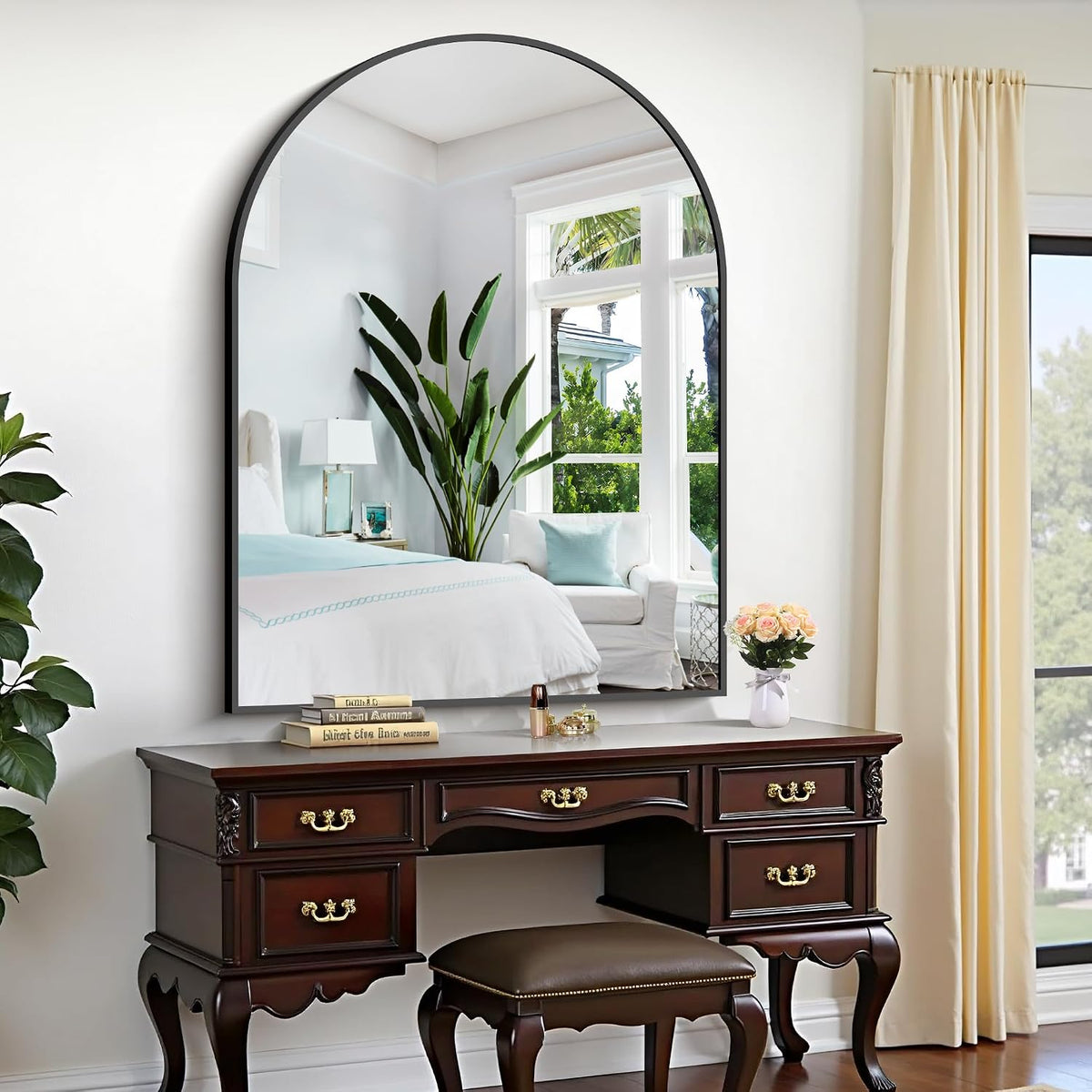 CIRCUMI Arched Wall Mirror, 36"x48" Black Arched Mirror for Bathroom