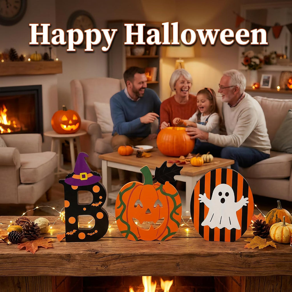 BOO Signs Halloween Tiered Tray Decor, Halloween Table Decorations Indoor